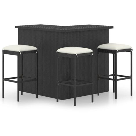 Set de 1 Table et 3 Tabourets de bar de jardin, Ensemble Table et Chaises avec coussins Résine tressée Noir OIB9497E (1/5)