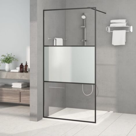 Paroi de douche Paroi de baignoire - Noir 100x195 cm Verre ESG demi-dépoli BV163967 - BonneVie (1/5)