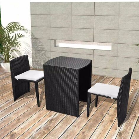 Ensemble Table et Chaises de jardin 3 pcs Mobilier de bistro avec coussins Résine tressée Noir 54445 (1/5)