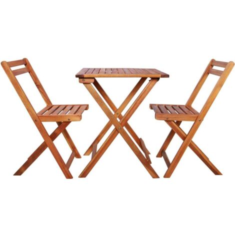 Ensemble Table et Chaises pliable de jardin 3 pcs  Mobilier de bistro Bois d'acacia solide 81874 (1/5)
