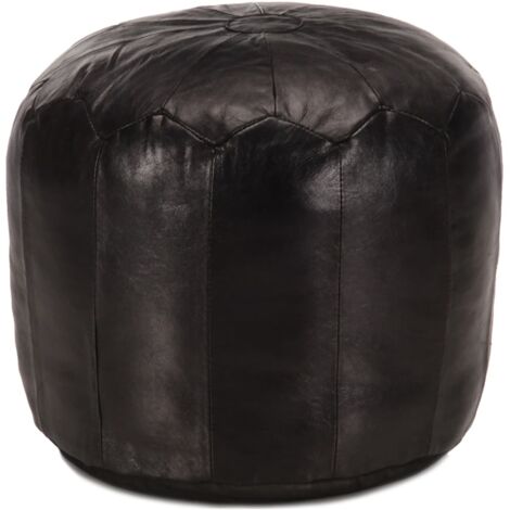 Pouf Pouf de Salon Tabouret Bas 40 x 35 cm Noir Cuir véritable de chèvre 89204 (1/5)