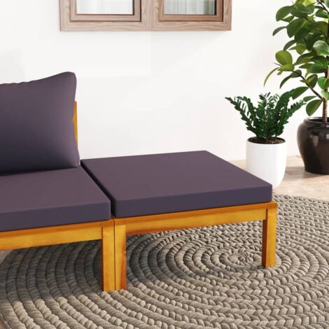 Repose-Pieds pour Salon ou Chambre - Tabouret Pouf avec coussin gris foncé Bois d'acacia massif BV665992 - BonneVie (1/5)