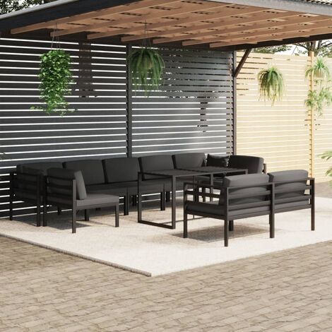 Salon de jardin 10 pcs Ensemble Table et Chaise de Jardin - avec coussins Aluminium Anthracite BV518432 - BonneVie (1/5)