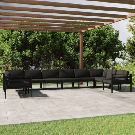 Salon de jardin 10 pcs Ensemble Table et Chaise de Jardin - avec coussins Aluminium Anthracite BV714091 - BonneVie (1/5)