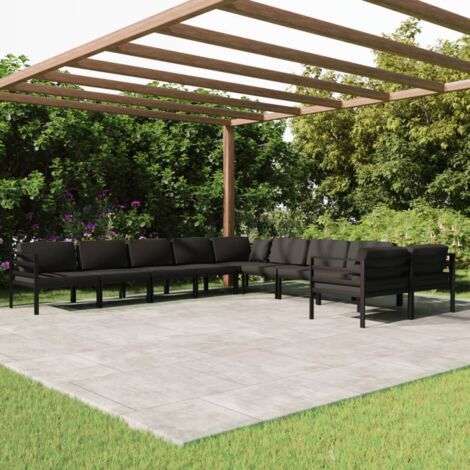 Salon de jardin 10 pcs Ensemble Table et Chaise de Jardin - avec coussins Aluminium Anthracite BV666232 - BonneVie (1/5)