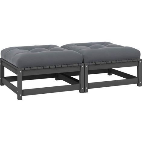 Lot de 2 Repose-pieds de jardin avec coussins Tabouret Bas Canapé de jardin Gris Bois de pin 16423 (1/5)