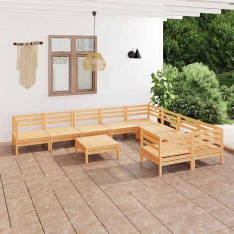 Salon de jardin 10 pcs Ensemble Table et Chaise de Jardin - Bois de pin massif BV817371 - BonneVie (1/5)