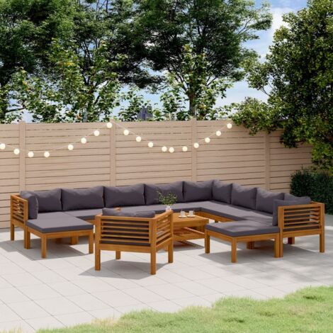 Salon de jardin 12 pcs  Meuble de jardin Mobilier de jardin avec coussin Bois d'acacia solide 53275 (1/5)