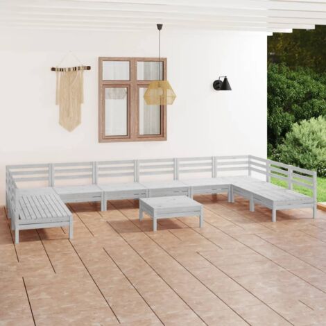 Salon de jardin 11 pcs Ensemble Table et Chaise de Jardin - Blanc Bois de pin massif BV308464 - BonneVie (1/5)