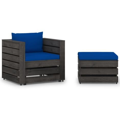 Salon de jardin 2 pcs  Meuble de jardin Mobilier de jardin avec coussins Bois imprégné de gris 88001 (1/5)