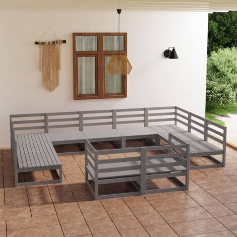 Salon de jardin 11 pcs Ensemble Table et Chaise de Jardin - Bois de pin massif BV394521 - BonneVie (1/5)
