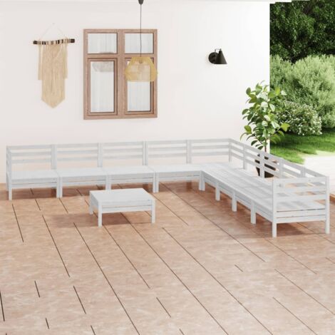 Salon de jardin 10 pcs Ensemble Table et Chaise de Jardin - Bois de pin massif Blanc BV302365 - BonneVie (1/5)
