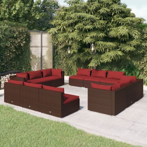Salon de jardin 12 pcs Ensemble Table et Chaise de Jardin - avec coussins Résine tressée Marron BV314065 - BonneVie (1/5)