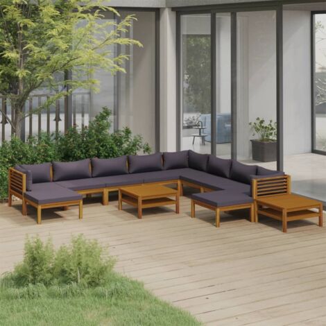 Salon de jardin 12 pcs Ensemble Table et Chaise de Jardin - avec coussin Bois d'acacia solide BV486644 - BonneVie (1/5)