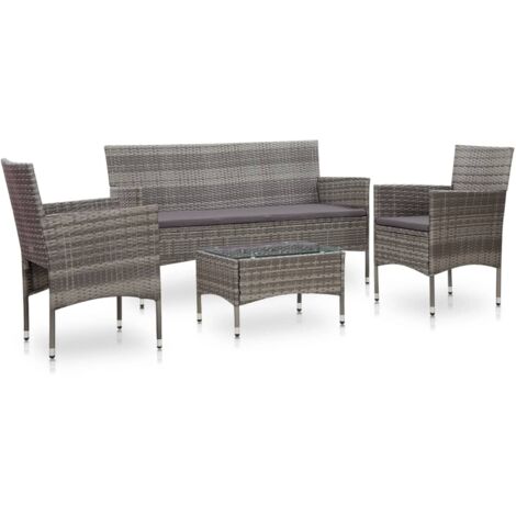 Salon de jardin 4 pcs  Meuble de jardin Mobilier de jardin avec coussins Résine tressée Gris 84029 (1/5)