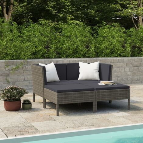 Salon de jardin 4 pcs Ensemble Table et Chaise de Jardin - avec coussins Résine tressée Gris BV730755 - BonneVie (1/5)