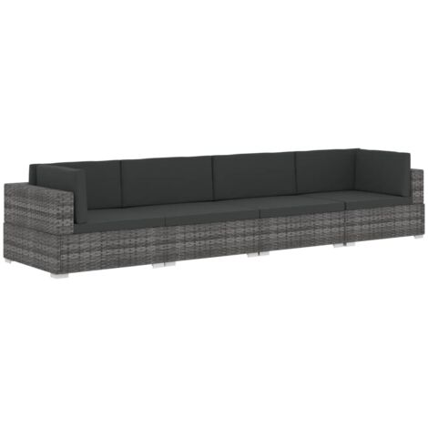 Salon de jardin 4 pcs Contemporain, Ensemble repas de jardin, avec coussins Résine tressée Gris OIB7178E (1/5)