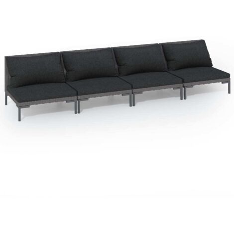 Salon de jardin 4 pcs Ensemble Table et Chaise de Jardin - avec coussins Résine tressée Gris foncé BV110532 - BonneVie (1/5)
