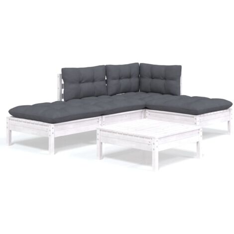Salon de jardin 5 pcs Ensemble Table et Chaise de Jardin - avec coussins Blanc Bois de pin BV195776 - BonneVie (1/5)