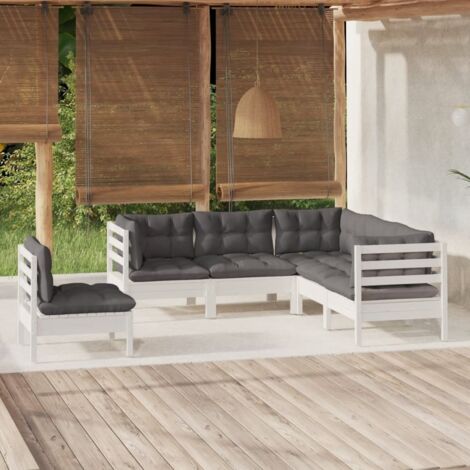 Salon de jardin 5 pcs Ensemble Table et Chaise de Jardin - avec coussins Blanc Bois de pin BV650554 - BonneVie (1/5)