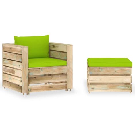 Salon de jardin 2 pcs Ensemble Table et Chaise de Jardin - avec coussins Bois imprégné de vert BV927701 - BonneVie (1/5)