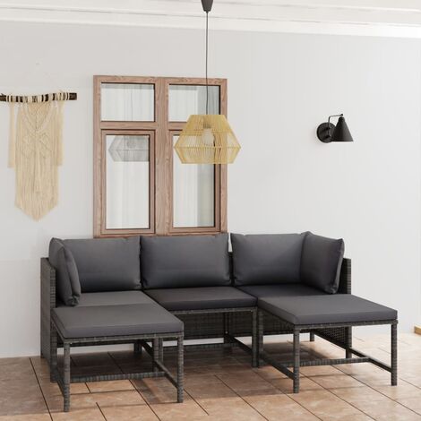 Maison Chic – Salon de jardin 5 pcs – Ensemble modulable en résine tressée gris – Coussins amovibles et lavables – Confort optimal pour extérieur (1/6)