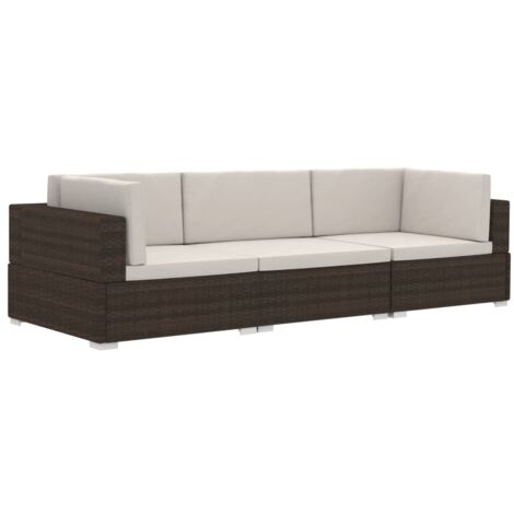 Salon de jardin 3 pcs Contemporain, Ensemble repas de jardin, avec coussins Résine tressée Marron OIB6307E (1/5)