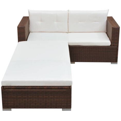 Salon de jardin 3 pcs  Meuble de jardin Mobilier de jardin avec coussins Résine tressée Marron 37519 (1/5)