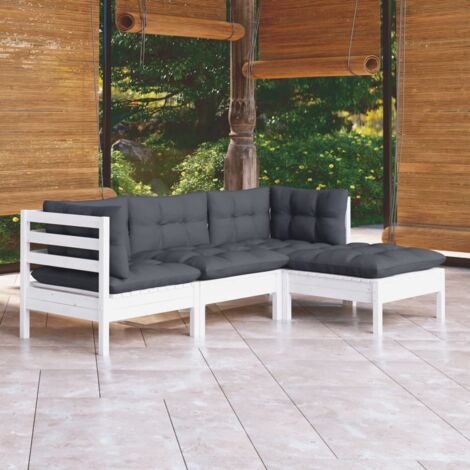 Salon de jardin 4 pcs Ensemble Table et Chaise de Jardin - avec coussins Blanc Bois de pin BV602894 - BonneVie (1/5)