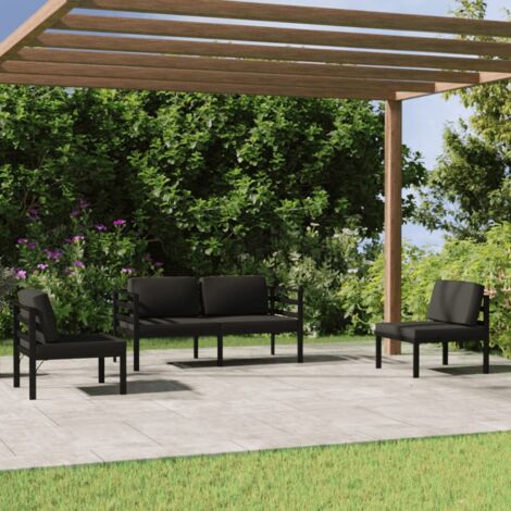 Salon de jardin 4 pcs Ensemble Table et Chaise de Jardin - avec coussins Aluminium Anthracite BV801085 - BonneVie (1/5)