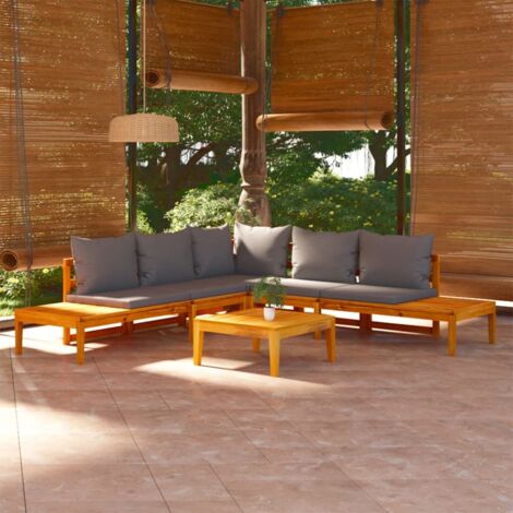 Salon de jardin 4 pcs Ensemble Table et Chaise de Jardin - avec coussins gris foncé Bois d'acacia BV269136 - BonneVie (1/5)