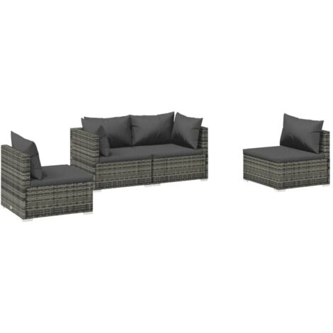 Salon de jardin 4 pcs Ensemble Table et Chaise de Jardin - avec coussins Résine tressée Gris BV548492 - BonneVie (1/5)