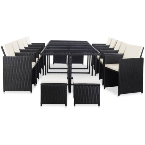 Salon de jardin 15 pcs Ensemble Table et Chaise de Jardin - avec coussins Résine tressée Noir BV221763 - BonneVie (1/5)
