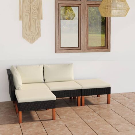 Salon de jardin 4 pcs Ensemble Table et Chaise de Jardin - avec coussins Résine tressée Noir BV635053 - BonneVie (1/5)