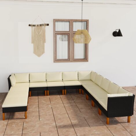 Salon de jardin 12 pcs Contemporain, Ensemble repas de jardin, avec coussins Résine tressée Noir OIB2982E (1/5)