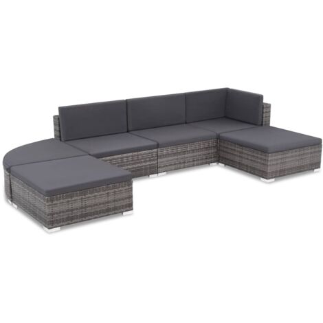 Salon de jardin 6 pcs Ensemble Table et Chaise de Jardin - avec coussins Résine tressée Gris BV990781 - BonneVie (1/5)