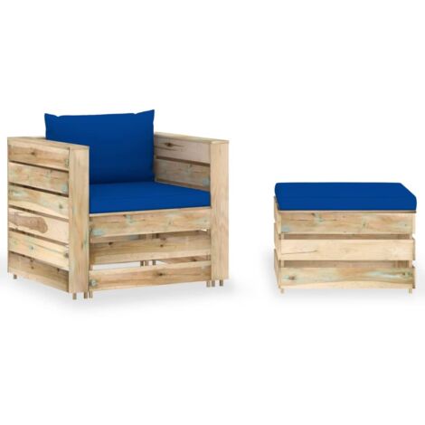 Salon de jardin 2 pcs Ensemble Table et Chaise de Jardin - avec coussins Bois imprégné de vert BV184092 - BonneVie (1/5)