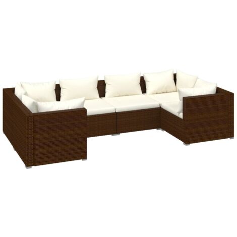Salon de jardin 6 pcs Contemporain, Ensemble repas de jardin, avec coussins Résine tressée Marron OIB1366E (1/5)