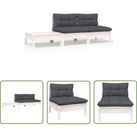 Salon de jardin 3 pcs Ensemble Table et Chaise de Jardin - avec coussins Blanc Bois de pin massif BV352375 - BonneVie (1/5)