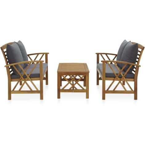 Salon de jardin 3 pcs Contemporain, Ensemble repas de jardin, avec coussins Bois d'acacia solide OIB6808E (1/5)