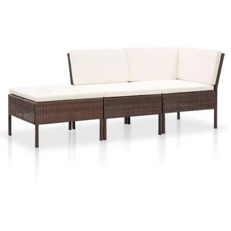 Salon de jardin 3 pcs Ensemble Table et Chaise de Jardin - avec coussins Résine tressée Marron BV395802 - BonneVie (1/5)