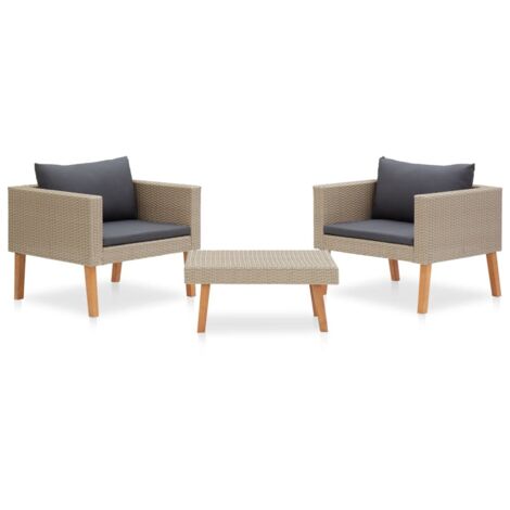 Salon de jardin 3 pcs Ensemble Table et Chaise de Jardin - avec coussins Résine tressée Beige BV563207 - BonneVie (1/5)