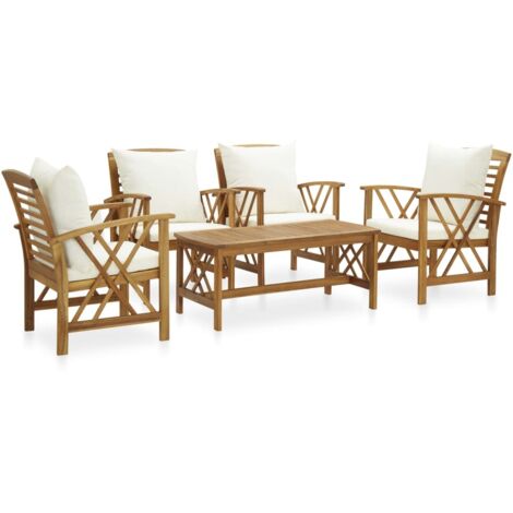 Salon de jardin 5 pcs Ensemble Table et Chaise de Jardin - avec coussins Bois d'acacia solide BV738622 - BonneVie (1/5)