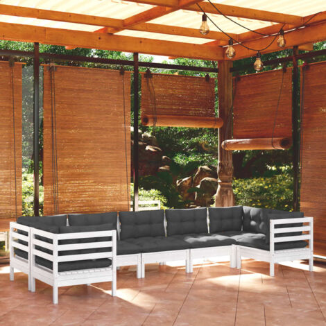 Salon de jardin 7 pcs Ensemble Table et Chaise de Jardin - avec coussins Blanc Bois de pin BV579743 - BonneVie (1/5)