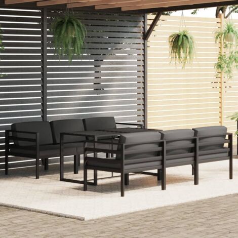 Salon de jardin 7 pcs Ensemble Table et Chaise de Jardin - avec coussins Aluminium Anthracite BV581030 - BonneVie (1/5)