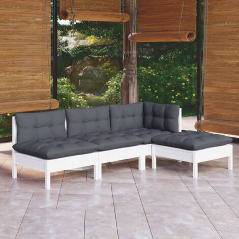 Salon de jardin 4 pcs Ensemble Table et Chaise de Jardin - avec coussins Blanc Bois de pin BV994831 - BonneVie (1/5)