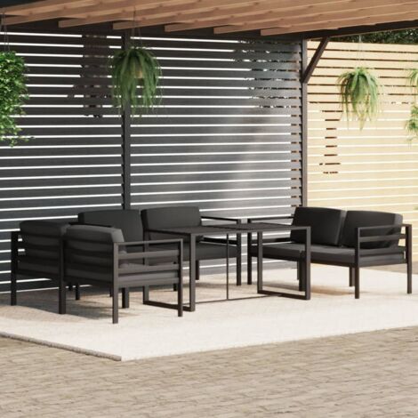 Salon de jardin 7 pcs Ensemble Table et Chaise de Jardin - avec coussins Aluminium Anthracite BV212091 - BonneVie (1/5)