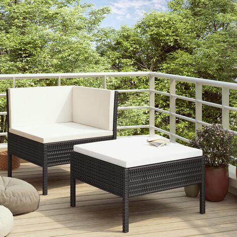 Salon de jardin 2 pcs Ensemble Table et Chaise de Jardin - avec coussins Résine tressée Noir BV894067 - BonneVie (1/5)
