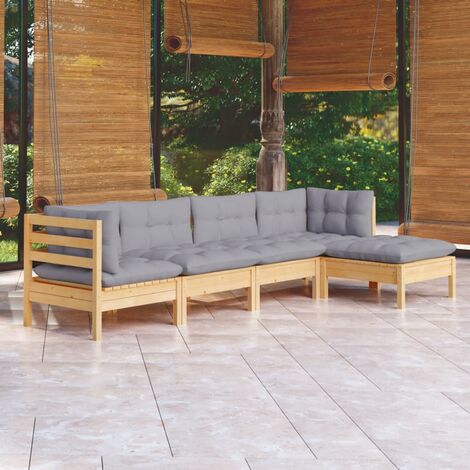 Salon de jardin 5 pcs Ensemble Table et Chaise de Jardin - avec coussins gris Bois de pin BV726386 - BonneVie (1/5)