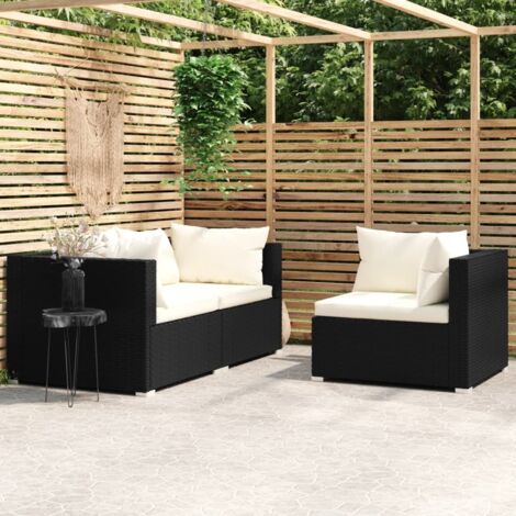 Salon de jardin 3 pcs Meuble de jardin Mobilier de jardin avec coussins Noir Résine tressée 58911 (1/5)